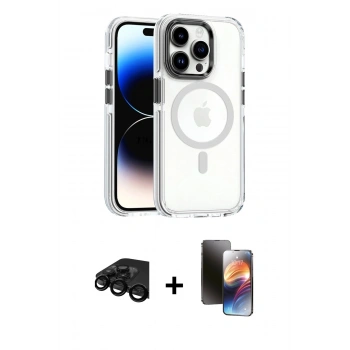 MARSİLYAN™- iPhone 15 Pro Kılıf Kozmos Doku Koleksiyonu - Siyah 3D Antistatik Mat Seramik Nano Ekran Koruyucu + Raze Metal Kamera Lens - SH