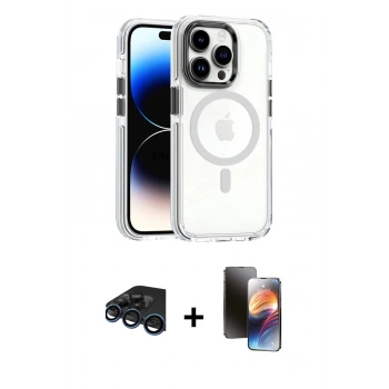 MARSİLYAN™- iPhone 15 Pro Kılıf Kozmos Doku Koleksiyonu - Siyah 3D Antistatik Mat Seramik Nano Ekran Koruyucu + Raze Metal Kamera Lens - LT