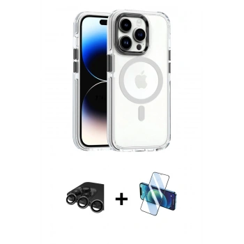 MARSİLYAN™- iPhone 15 Pro Kılıf Kozmos Doku Koleksiyonu - Siyah 3D Antistatik Seramik Nano Ekran Koruyucu + Raze Metal Kamera Lens - TMGI