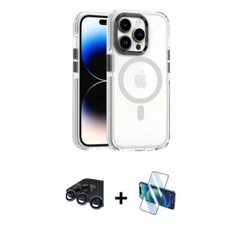 MARSİLYAN™- iPhone 15 Pro Kılıf Kozmos Doku Koleksiyonu - Siyah 3D Antistatik Seramik Nano Ekran Koruyucu + Raze Metal Kamera Lens - LT