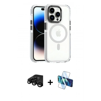 MARSİLYAN™- iPhone 15 Pro Kılıf Kozmos Doku Koleksiyonu - Siyah 3D Antistatik Seramik Nano Ekran Koruyucu + Raze Metal Kamera Lens - SH