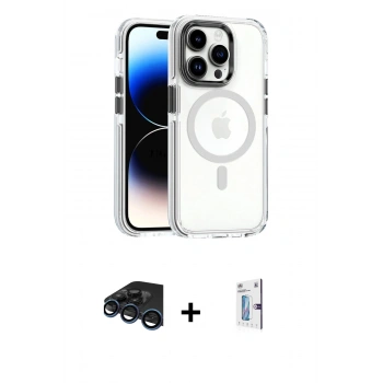 MARSİLYAN™- iPhone 15 Pro Kılıf Kozmos Doku Koleksiyonu - Siyah Bilvis 0.18mm Plus Cam Ekran Koruyucu + Raze Metal Kamera Lens - LT