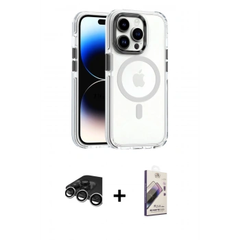 MARSİLYAN™- iPhone 15 Pro Kılıf Kozmos Doku Koleksiyonu - Siyah Bilvis 3D Mat Cam Ekran Koruyucu + Raze Metal Kamera Lens - GS