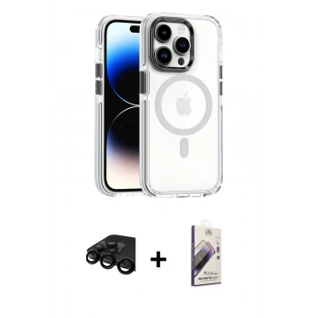 MARSİLYAN™- iPhone 15 Pro Kılıf Kozmos Doku Koleksiyonu - Siyah Bilvis 3D Mat Cam Ekran Koruyucu + Raze Metal Kamera Lens - SH