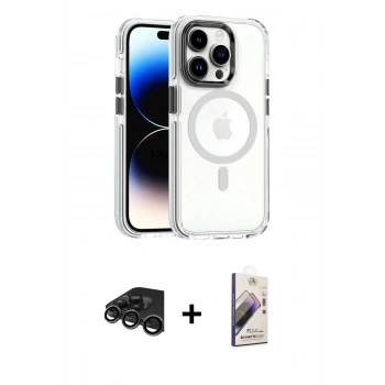MARSİLYAN™- iPhone 15 Pro Kılıf Kozmos Doku Koleksiyonu - Siyah Bilvis 3D Mat Cam Ekran Koruyucu + Raze Metal Kamera Lens - TMGI