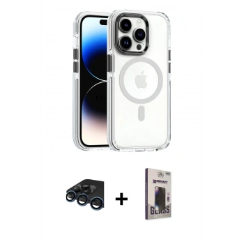 MARSİLYAN™- iPhone 15 Pro Kılıf Kozmos Doku Koleksiyonu - Siyah Bilvis Hayalet Cam Ekran Koruyucu + Raze Metal Kamera Lens - LT