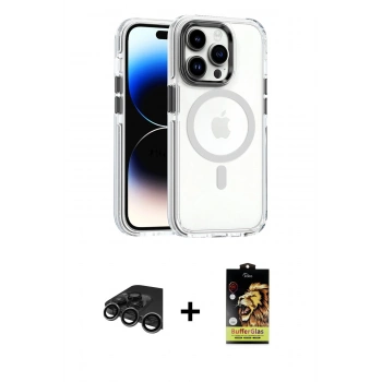 MARSİLYAN™- iPhone 15 Pro Kılıf Kozmos Doku Koleksiyonu - Siyah Buffer Cam Ekran Koruyucu + Raze Metal Kamera Lens - TMGI