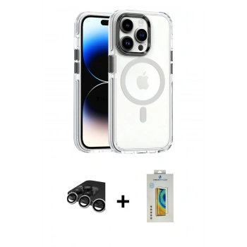 MARSİLYAN™- iPhone 15 Pro Kılıf Kozmos Doku Koleksiyonu - Siyah Polymer Nano Ekran Koruyucu + Raze Metal Kamera Lens - GS
