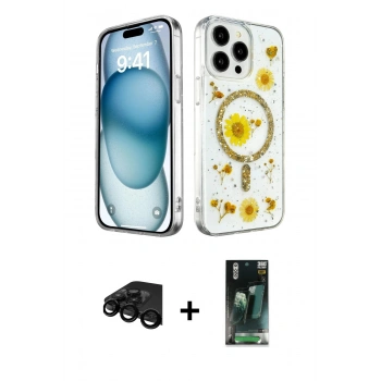 MARSİLYAN™- iPhone 15 Pro Kılıf Kozmos Doku - Siyah 360 Mat Full Body Arka Koruyucu + Raze Metal Kamera Lens - SH