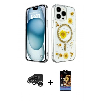 MARSİLYAN™- iPhone 15 Pro Kılıf Kozmos Doku - Siyah Buffer Hayalet Cam Ekran Koruyucu + Raze Metal Kamera Lens - GS