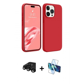 MARSİLYAN™- iPhone 15 Pro Kılıf Kozmos Yansıma Özel Seri - Siyah 3D Antistatik Cam Ekran Koruyucu + Raze Metal Kamera Lens - SH