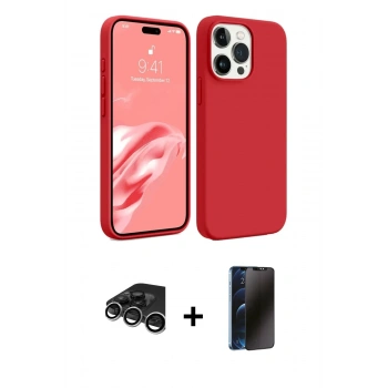 MARSİLYAN™- iPhone 15 Pro Kılıf Kozmos Yansıma Özel Seri - Siyah 3D Antistatik Hayalet Cam Ekran Koruyucu + Raze Metal Kamera Lens - GS