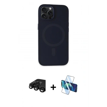 MARSİLYAN™- iPhone 15 Pro Kılıf Kutup Serisi - Siyah 3D Antistatik Seramik Nano Ekran Koruyucu + Raze Metal Kamera Lens - SH