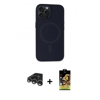 MARSİLYAN™- iPhone 15 Pro Kılıf Kutup Serisi - Siyah Buffer Cam Ekran Koruyucu + Raze Metal Kamera Lens - GS
