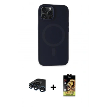 MARSİLYAN™- iPhone 15 Pro Kılıf Kutup Serisi - Siyah Buffer Cam Ekran Koruyucu + Raze Metal Kamera Lens - LT