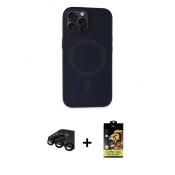 MARSİLYAN™- iPhone 15 Pro Kılıf Kutup Serisi - Siyah Buffer Cam Ekran Koruyucu + Raze Metal Kamera Lens - SH