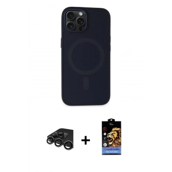 MARSİLYAN™- iPhone 15 Pro Kılıf Kutup Serisi - Siyah Buffer Hayalet Cam Ekran Koruyucu + Raze Metal Kamera Lens - TMGI