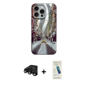 MARSİLYAN™- iPhone 15 Pro Kılıf Nova Doku Prime - Şeffaf Pasifik Cam Ekran Koruyucu + Raze Metal Kamera Lens - SH