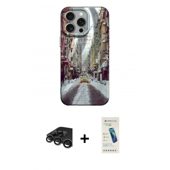 MARSİLYAN™- iPhone 15 Pro Kılıf Nova Doku Prime - Şeffaf Pasifik Cam Ekran Koruyucu + Raze Metal Kamera Lens - TMGI