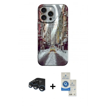 MARSİLYAN™- iPhone 15 Pro Kılıf Nova Doku Prime - Şeffaf Royal Nano Ekran Koruyucu + Raze Metal Kamera Lens - LT