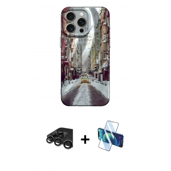 MARSİLYAN™- iPhone 15 Pro Kılıf Nova Doku Prime - Siyah 3D Antistatik Seramik Nano Ekran Koruyucu + Raze Metal Kamera Lens - TMGI