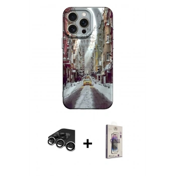 MARSİLYAN™- iPhone 15 Pro Kılıf Nova Doku Prime - Siyah Bilvis 3D Cam Ekran Koruyucu + Raze Metal Kamera Lens - GS