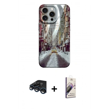 MARSİLYAN™- iPhone 15 Pro Kılıf Nova Doku Prime - Siyah Bilvis 3D Mat Cam Ekran Koruyucu + Raze Metal Kamera Lens - LT