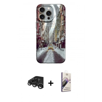 MARSİLYAN™- iPhone 15 Pro Kılıf Nova Doku Prime - Siyah Bilvis 3D Mat Cam Ekran Koruyucu + Raze Metal Kamera Lens - TMGI