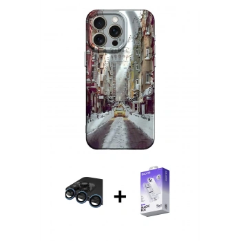 MARSİLYAN™- iPhone 15 Pro Kılıf Nova Doku Prime - Siyah Bilvis 5in1 3D Magic Cam Ekran Koruyucu + Raze Metal Kamera Lens - LT
