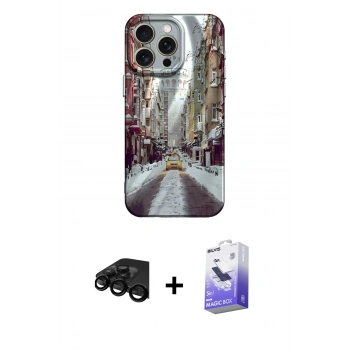 MARSİLYAN™- iPhone 15 Pro Kılıf Nova Doku Prime - Siyah Bilvis 5in1 5D Magic Hayalet Cam Ekran Koruyucu + Raze Metal Kamera Lens - SH