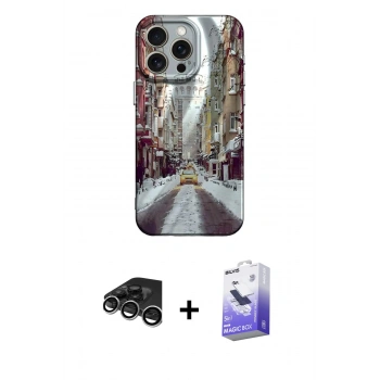 MARSİLYAN™- iPhone 15 Pro Kılıf Nova Doku Prime - Siyah Bilvis 5in1 5D Magic Hayalet Cam Ekran Koruyucu + Raze Metal Kamera Lens - GS