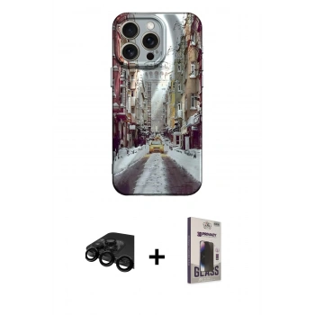 MARSİLYAN™- iPhone 15 Pro Kılıf Nova Doku Prime - Siyah Bilvis Hayalet Cam Ekran Koruyucu + Raze Metal Kamera Lens - SH