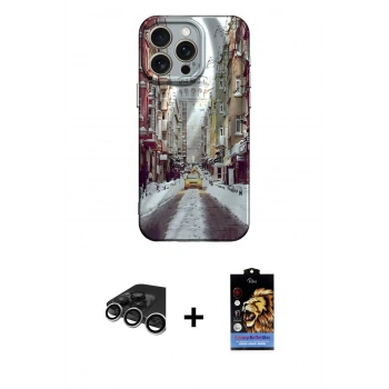 MARSİLYAN™- iPhone 15 Pro Kılıf Nova Doku Prime - Siyah Buffer Hayalet Cam Ekran Koruyucu + Raze Metal Kamera Lens - GS
