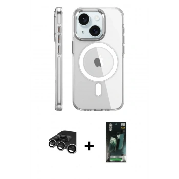 MARSİLYAN™- iPhone 15 Pro Kılıf Nova Doku - Şeffaf 360 Full Body Arka Koruyucu + Raze Metal Kamera Lens - GS