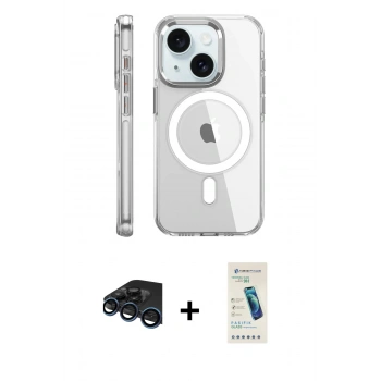 MARSİLYAN™- iPhone 15 Pro Kılıf Nova Doku - Şeffaf Pasifik Cam Ekran Koruyucu + Raze Metal Kamera Lens - LT