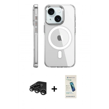 MARSİLYAN™- iPhone 15 Pro Kılıf Nova Doku - Şeffaf Pasifik Cam Ekran Koruyucu + Raze Metal Kamera Lens - TMGI