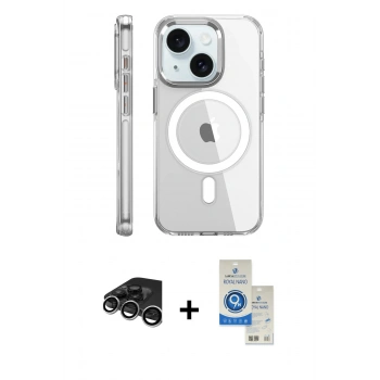 MARSİLYAN™- iPhone 15 Pro Kılıf Nova Doku - Şeffaf Royal Nano Ekran Koruyucu + Raze Metal Kamera Lens - GS