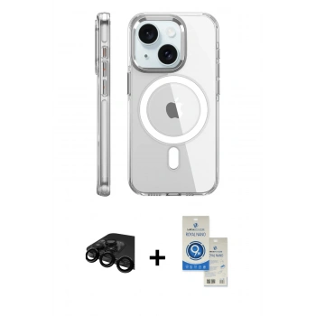 MARSİLYAN™- iPhone 15 Pro Kılıf Nova Doku - Şeffaf Royal Nano Ekran Koruyucu + Raze Metal Kamera Lens - SH