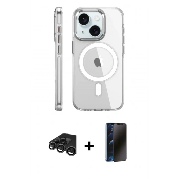 MARSİLYAN™- iPhone 15 Pro Kılıf Nova Doku - Siyah 3D Antistatik Hayalet Cam Ekran Koruyucu + Raze Metal Kamera Lens - TMGI
