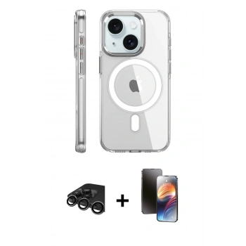 MARSİLYAN™- iPhone 15 Pro Kılıf Nova Doku - Siyah 3D Antistatik Mat Seramik Nano Ekran Koruyucu + Raze Metal Kamera Lens - TMGI