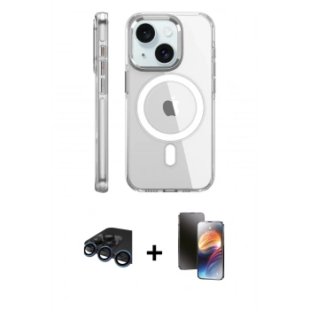 MARSİLYAN™- iPhone 15 Pro Kılıf Nova Doku - Siyah 3D Antistatik Mat Seramik Nano Ekran Koruyucu + Raze Metal Kamera Lens - LT