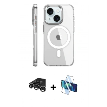 MARSİLYAN™- iPhone 15 Pro Kılıf Nova Doku - Siyah 3D Antistatik Seramik Nano Ekran Koruyucu + Raze Metal Kamera Lens - GS