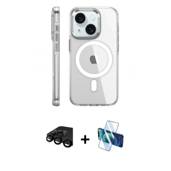 MARSİLYAN™- iPhone 15 Pro Kılıf Nova Doku - Siyah 3D Antistatik Seramik Nano Ekran Koruyucu + Raze Metal Kamera Lens - SH