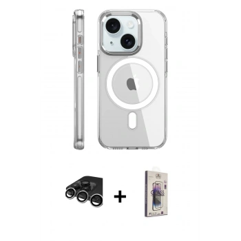 MARSİLYAN™- iPhone 15 Pro Kılıf Nova Doku - Siyah Bilvis 3D Cam Ekran Koruyucu + Raze Metal Kamera Lens - GS