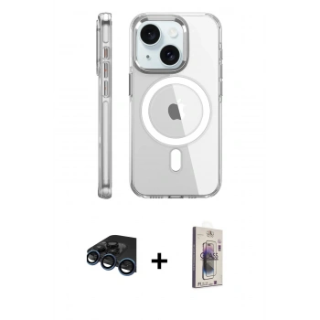 MARSİLYAN™- iPhone 15 Pro Kılıf Nova Doku - Siyah Bilvis 3D Cam Ekran Koruyucu + Raze Metal Kamera Lens - LT