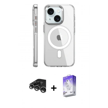 MARSİLYAN™- iPhone 15 Pro Kılıf Nova Doku - Siyah Bilvis 5in1 3D Magic Cam Ekran Koruyucu + Raze Metal Kamera Lens - GS