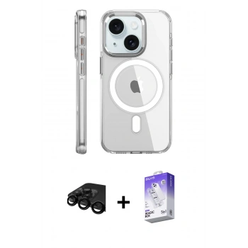 MARSİLYAN™- iPhone 15 Pro Kılıf Nova Doku - Siyah Bilvis 5in1 3D Magic Cam Ekran Koruyucu + Raze Metal Kamera Lens - SH