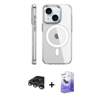MARSİLYAN™- iPhone 15 Pro Kılıf Nova Doku - Siyah Bilvis 5in1 5D Magic Hayalet Cam Ekran Koruyucu + Raze Metal Kamera Lens - GS