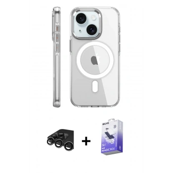 MARSİLYAN™- iPhone 15 Pro Kılıf Nova Doku - Siyah Bilvis 5in1 5D Magic Hayalet Cam Ekran Koruyucu + Raze Metal Kamera Lens - TMGI