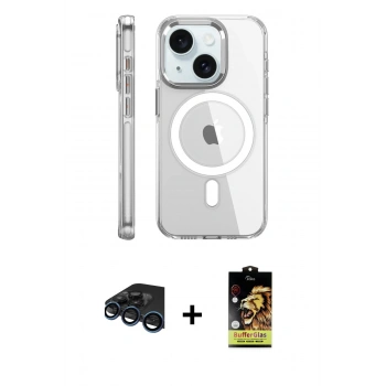MARSİLYAN™- iPhone 15 Pro Kılıf Nova Doku - Siyah Buffer Cam Ekran Koruyucu + Raze Metal Kamera Lens - LT